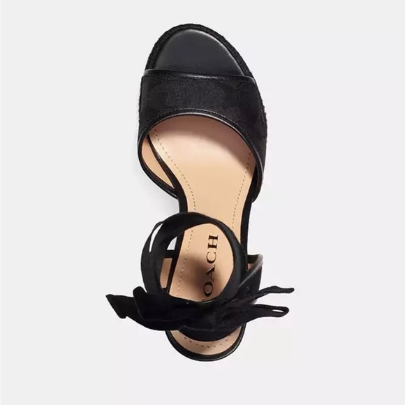 Coach Black Wedge Sandals with Ankle Ties NWOT Size 9.5 - Picture 5 of 12